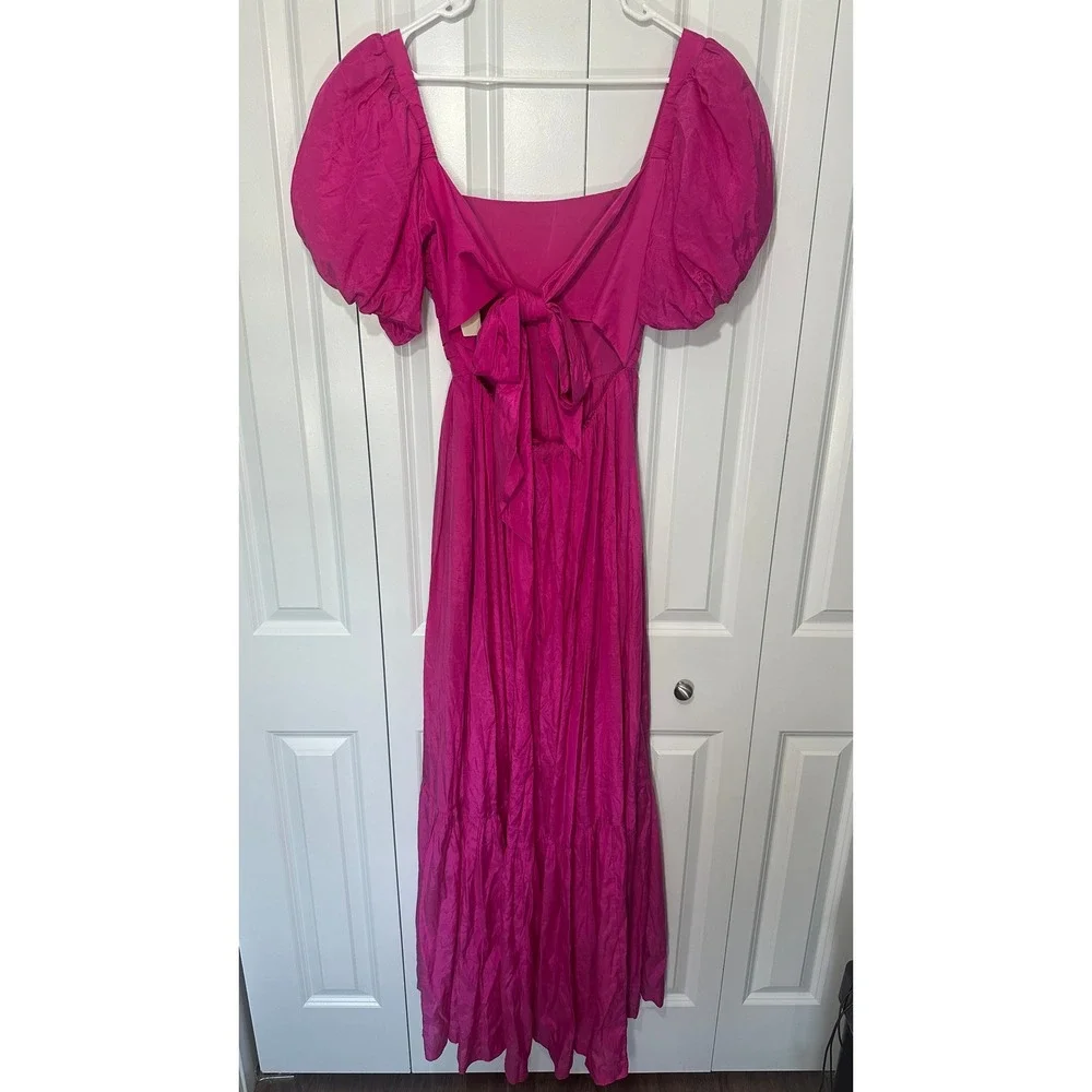 Abercrombie & Fitch Emerson Drama Bow-Back Pink Maxi Dress Tiered Small Tall